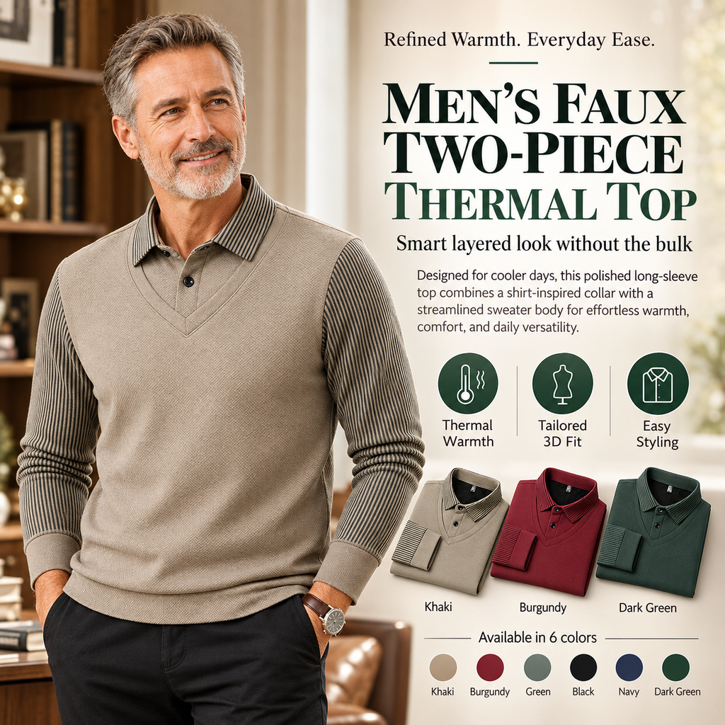 Men's Faux Two-Piece Thermal Long Sleeve Top