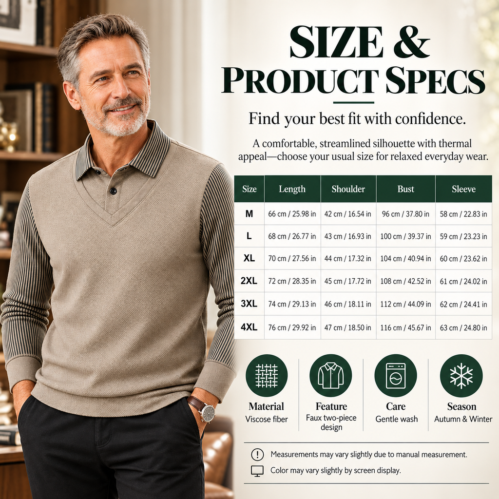 Men's Faux Two-Piece Thermal Long Sleeve Top